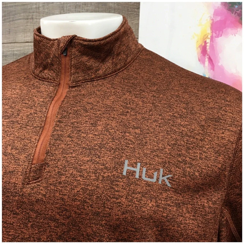 Huk Pursuit Mens XL Burnt Orange Heather 1/4 Zip Pullover Performance Shirt - Picture 2 of 7
